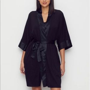 Black Satin-Trim Short Robe - Women Intimates & Sleepwear